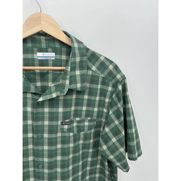 Columbia Button Front Shirt Mens Size L Green Plaid Lightweight Outdoors Hiking - Picture 3 of 6